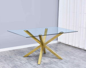 Tempered Glass Top Dining Table with Gold Stainless Steel Base $579